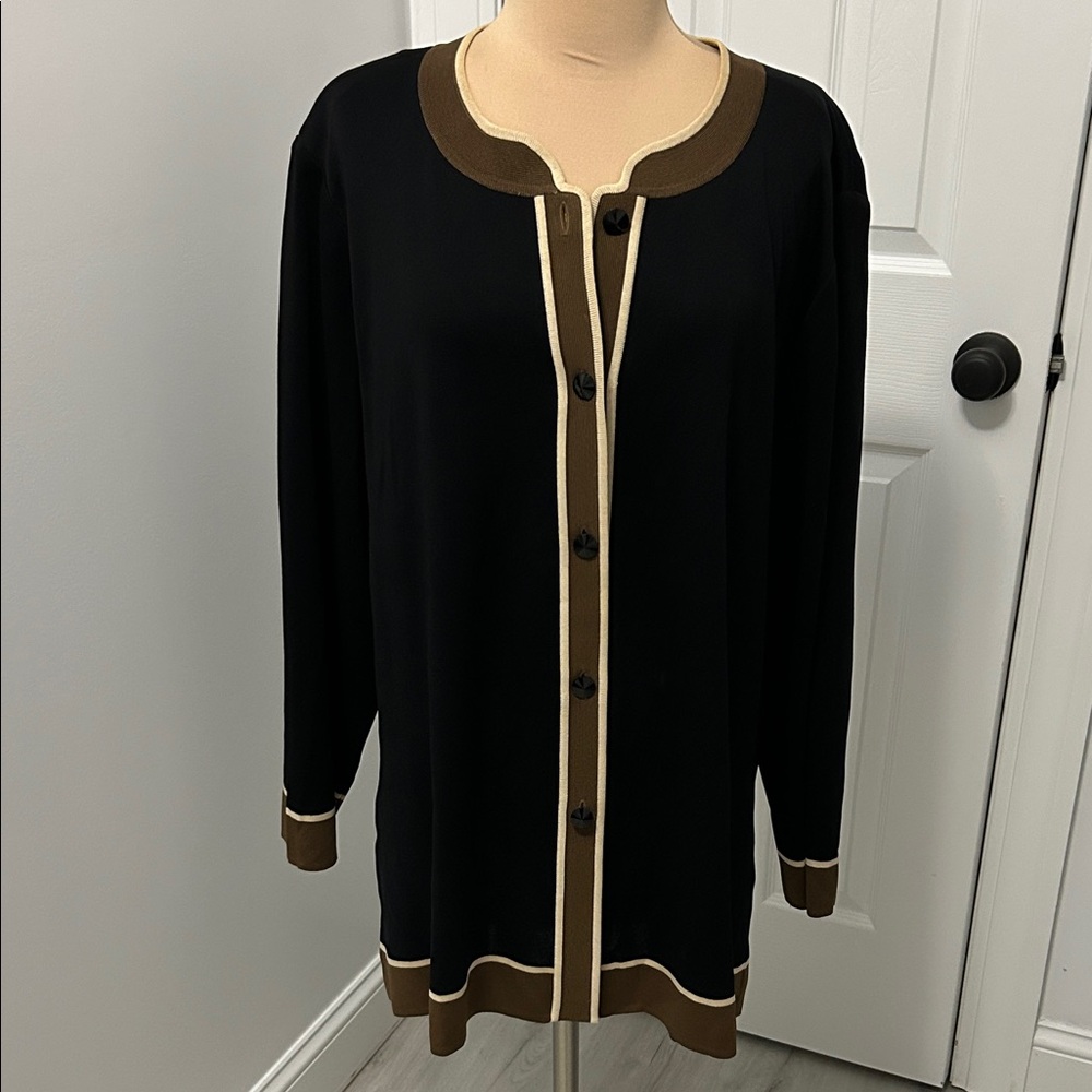 Misook Black/Brown Button Up Cardigan